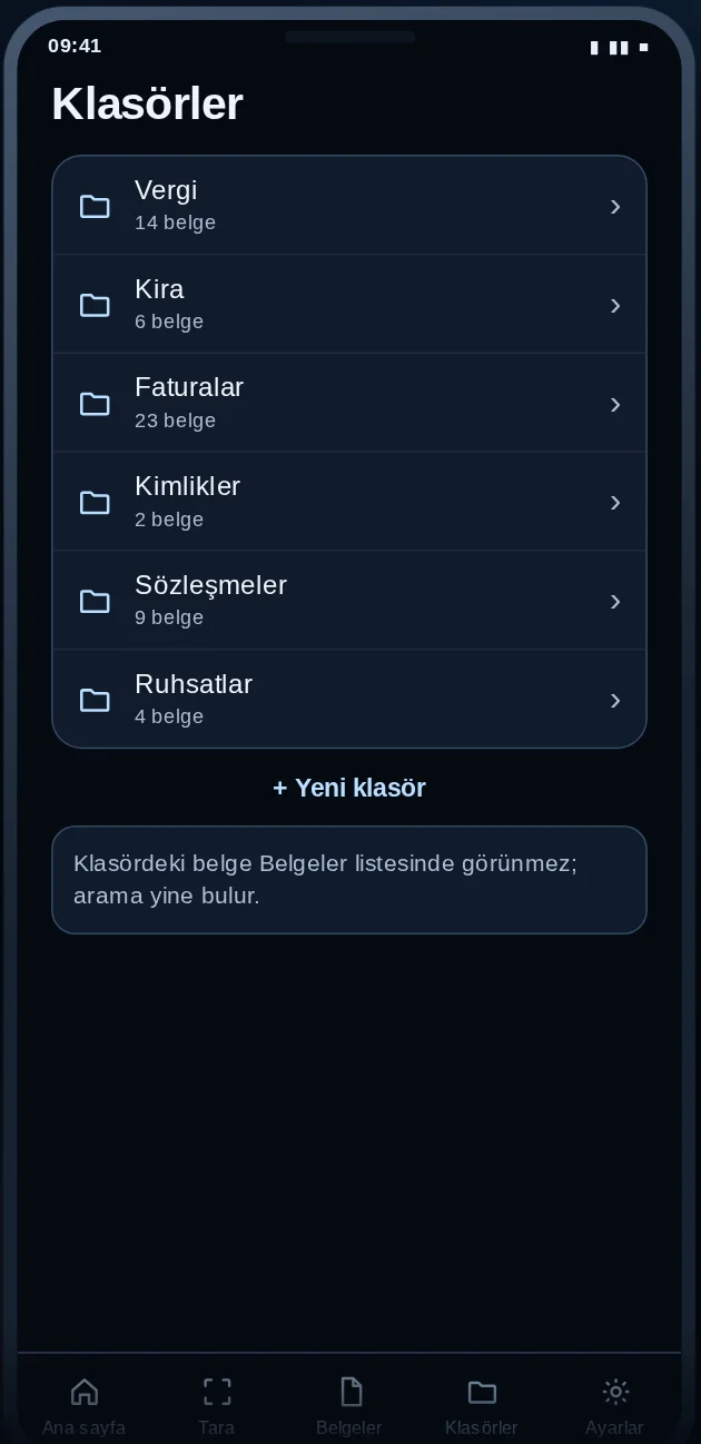 Arxa klasörler ekranı