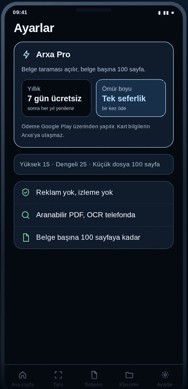 Arxa Pro ekranı